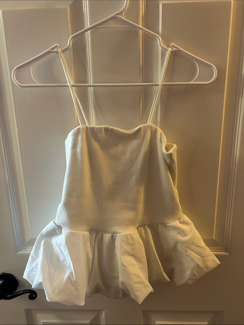 White Spaghetti Strap Ruffle Hem Tank Top